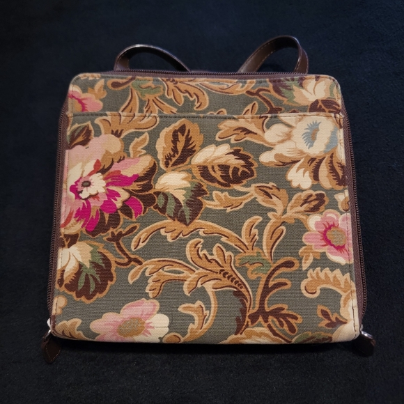 LONGABERGER ♡ Beautiful Vintage Multi Floral Brown Homestead Adj Crossbody Purse - Picture 4 of 17